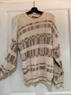 Vintage Domani Cream & Brown Patterned Crewneck Sweater
